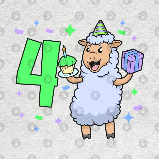 I am 4 with sheep - girl birthday 4 years old by Modern Medieval Design